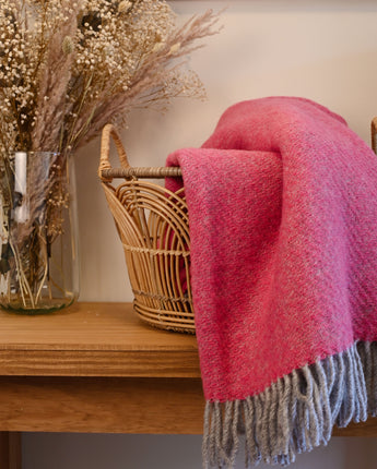 British wool throw in bright pink