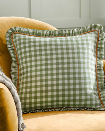 Sage Gingham Piped Cushion 45 x 45cm