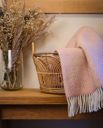 British wool throw in dusky pink