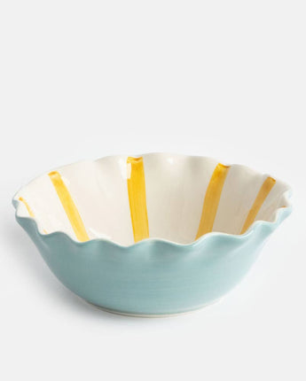 Caroline Gardner - scalloped edge cereal bowl in blue and mustard