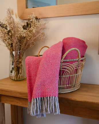 British wool throw in bright pink