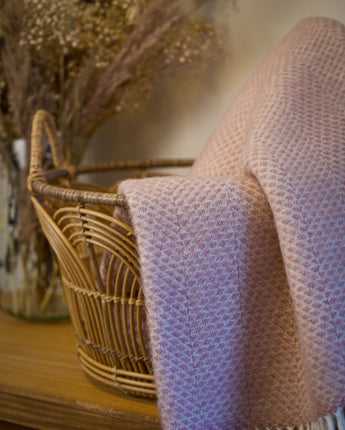 British wool throw in dusky pink