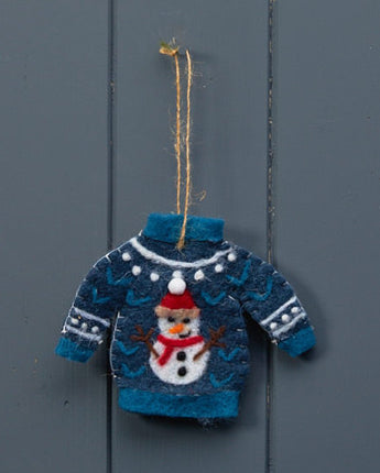 Christmas Jumper with Snowman - hanging decoration