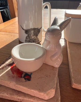 White ceramic bunny egg cup
