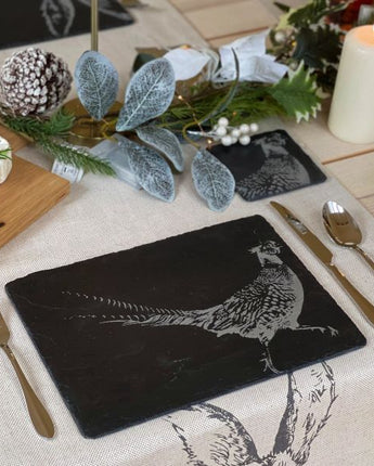 Two slate placemats - Pheasant design