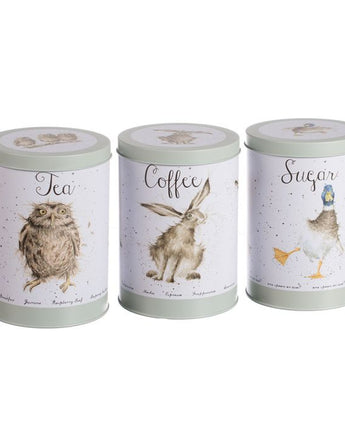 Tea, Coffee, Sugar Canisters - Wrendale design with Green edging