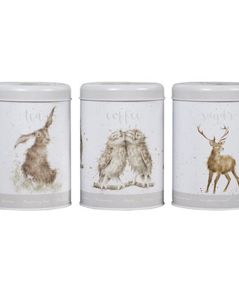 Tea, Coffee, Sugar Canisters - Wrendale design with Grey edging